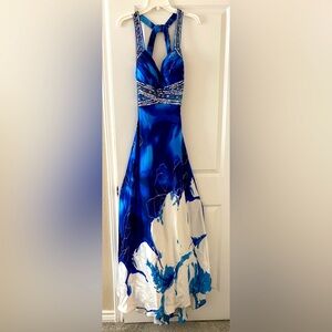 Ladies formal/prom dress. Royal blue and white Size 10 Full length.